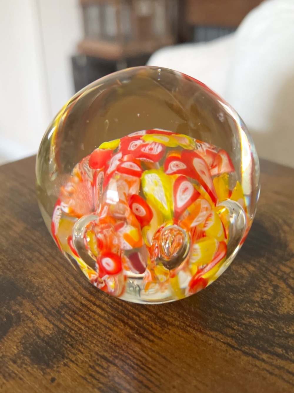 Hand-Blown Orange & Yellow Millefiori Paperweight